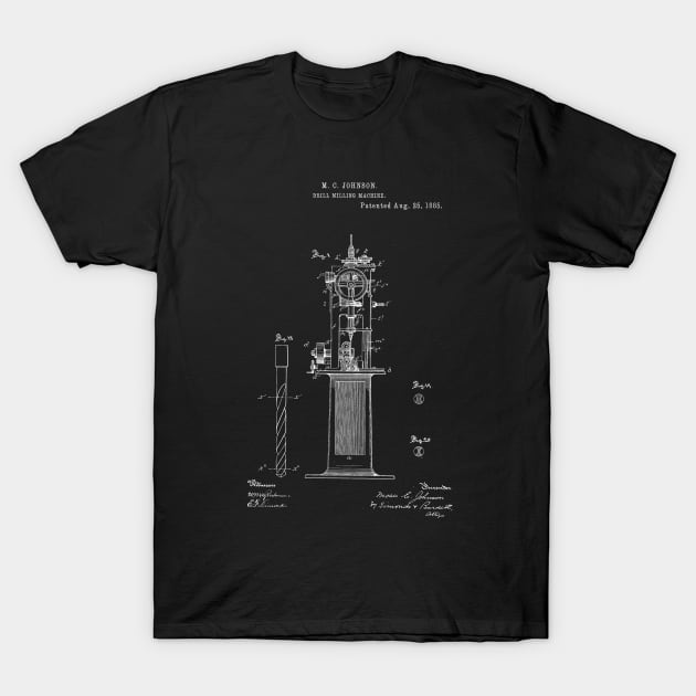 Drill Milling Machine Vintage Patent Hand Drawing T-Shirt by TheYoungDesigns